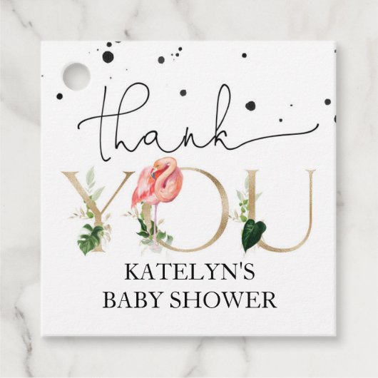 Flamingo Baby shower Dank u Label (Voorkant)