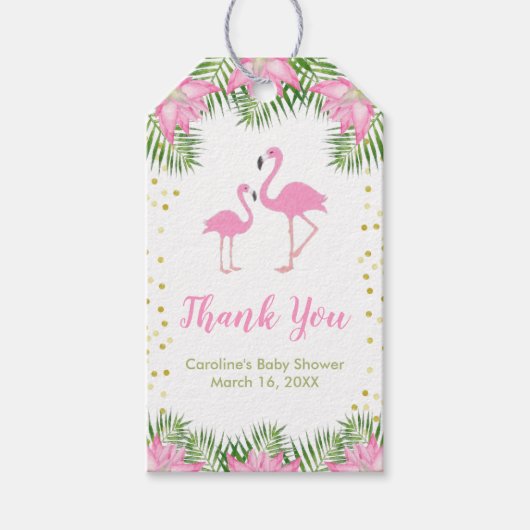 Flamingo Baby shower Dank u voor cadeau Label Cadeaulabel (Voorkant)
