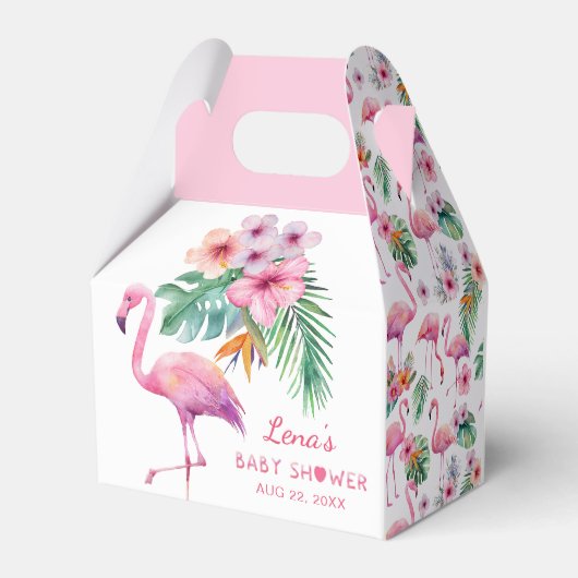 Flamingo Baby shower Favoriet Box – Tropisch Roze Bedankdoosjes (Achterkant)