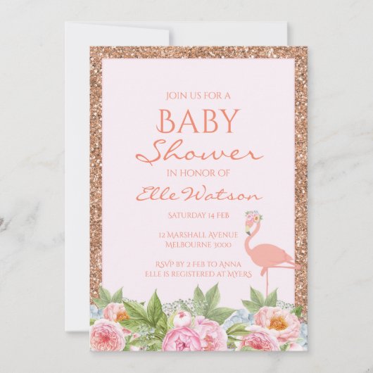 Flamingo Baby shower Invitation Kaart (Voorkant)