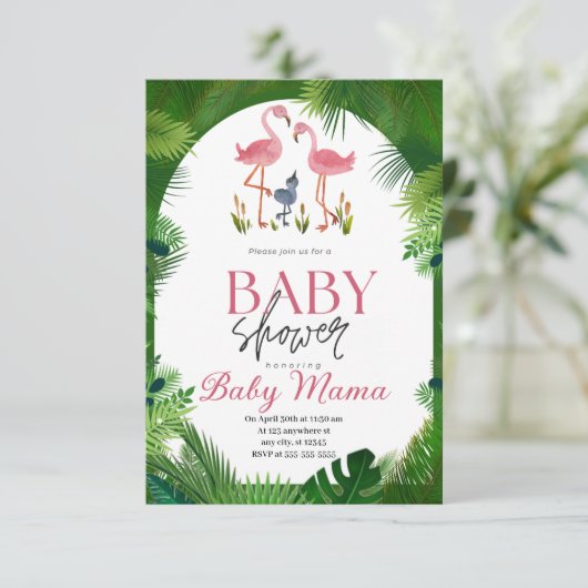 Flamingo Baby shower Invitation Kaart (Staand voorkant)