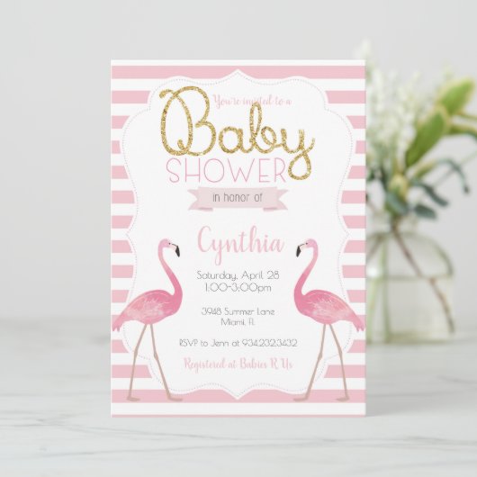 Flamingo Baby shower Invitation Kaart (Staand voorkant)