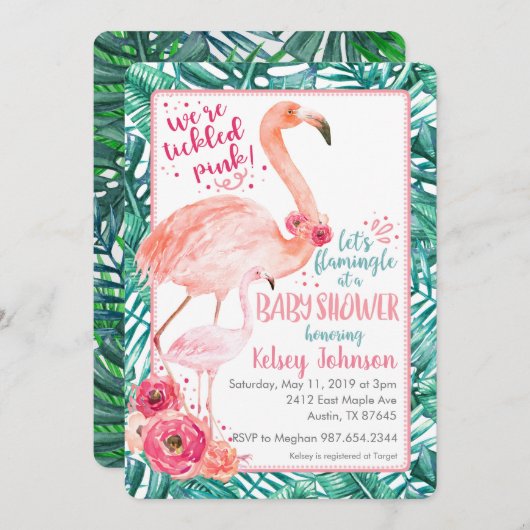 Flamingo Baby shower Invitation Kaart (Voorkant / Achterkant)