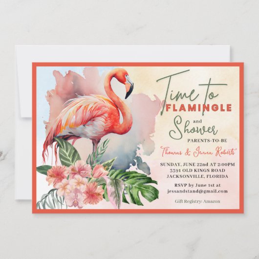 Flamingo Baby shower Invitation Kaart (Voorkant)