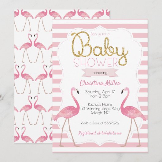Flamingo Baby shower Invitation Kaart (Voorkant / Achterkant)