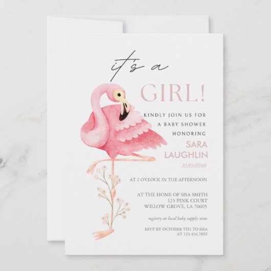  Flamingo Baby shower Invitation Kaart (Voorkant)