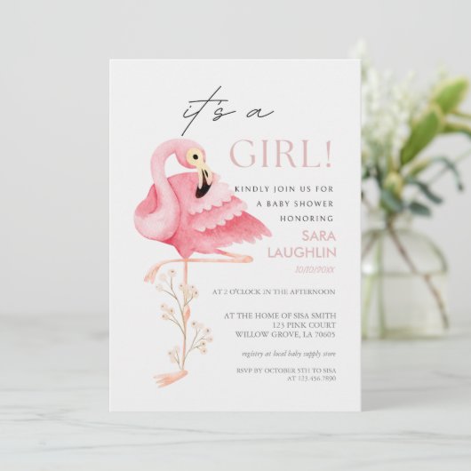  Flamingo Baby shower Invitation Kaart (Staand voorkant)