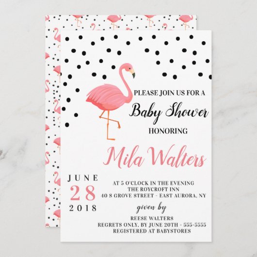 Flamingo Baby shower Invitation Kaart (Voorkant / Achterkant)