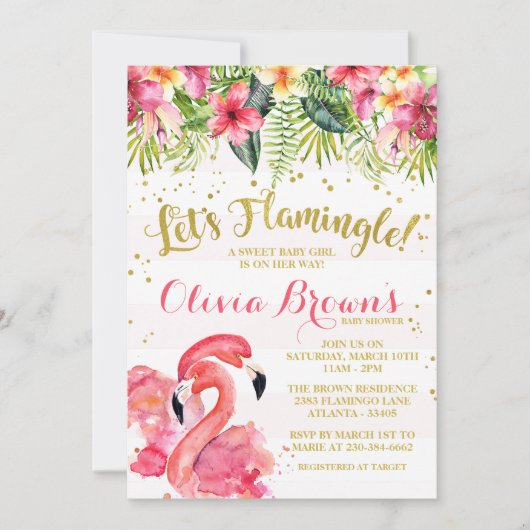 Flamingo Baby shower Invitation Let's Flamingle Kaart (Voorkant)