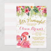 Flamingo Baby shower Invitation Let's Flamingle Kaart (Voorkant / Achterkant)