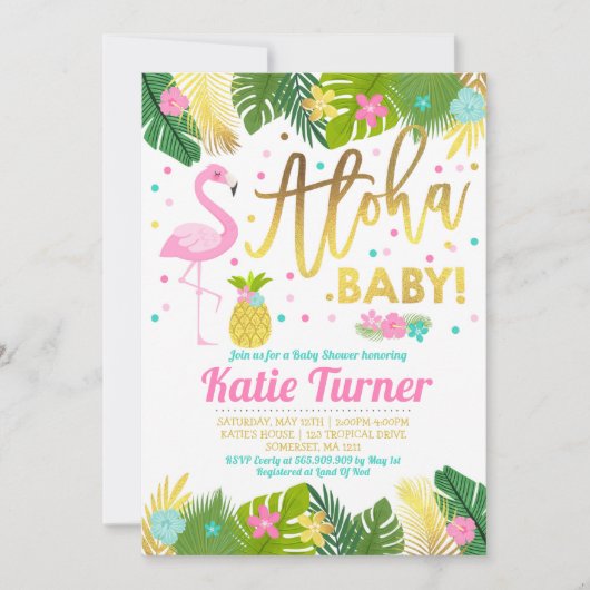Flamingo Baby shower Invitation Tropical Shower Kaart (Voorkant)
