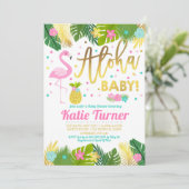 Flamingo Baby shower Invitation Tropical Shower Kaart (Staand voorkant)