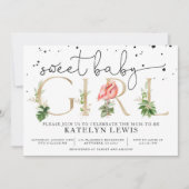 Flamingo Baby shower Invitation with Palm Leaves Kaart (Voorkant)