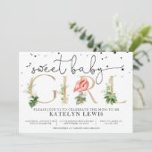 Flamingo Baby shower Invitation with Palm Leaves Kaart (Staand voorkant)