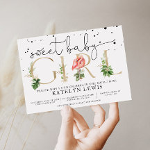 Flamingo Baby shower Invitation with Palm Leaves