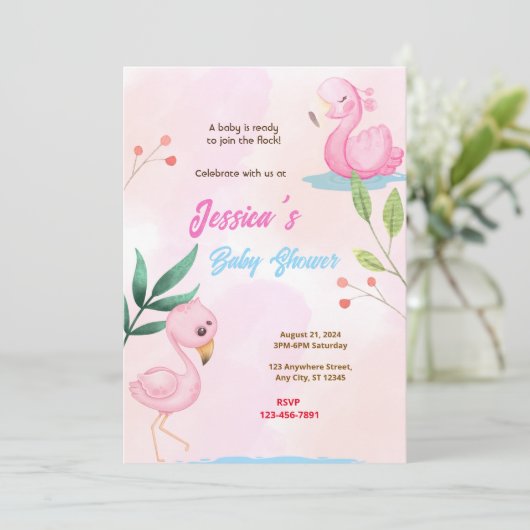 Flamingo Baby shower Kaart (Staand voorkant)
