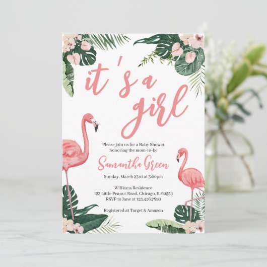 Flamingo Baby shower Kaart (Staand voorkant)