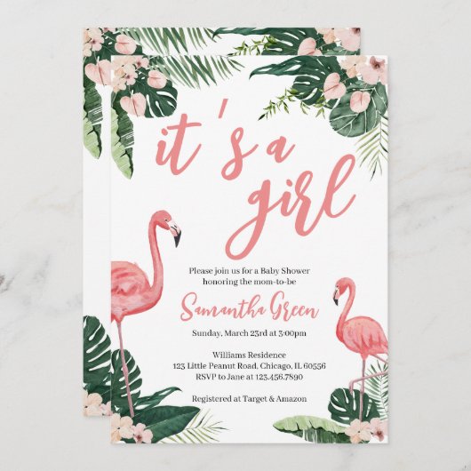 Flamingo Baby shower Kaart (Voorkant / Achterkant)