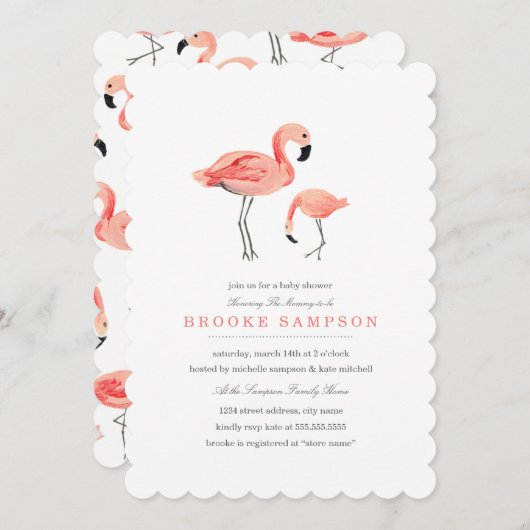 Flamingo Baby shower Kaart (Voorkant / Achterkant)