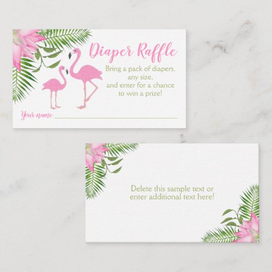 Flamingo Baby shower Luier Raffle Ticket Informatiekaartje (Voorkant / Achterkant)