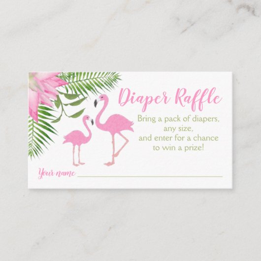 Flamingo Baby shower Luier Raffle Ticket Informatiekaartje (Voorkant)