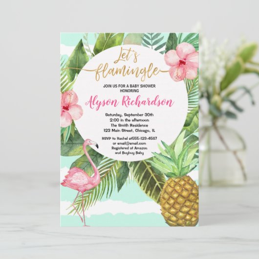 Flamingo baby shower meisje, Let's Flamingle roze Kaart (Staand voorkant)
