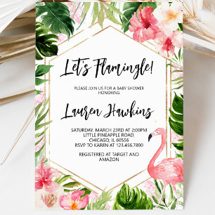 Flamingo Baby Shower met Bloemen Kaart