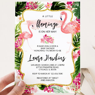Flamingo Baby Shower met Bloemen Kaart