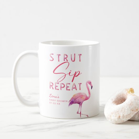 Flamingo Baby shower Mok – Strut Sip Herhaal (Met donut)