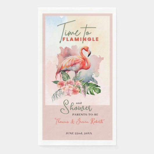 Flamingo Baby shower Papier Gastenhanddoek Servet (Voorkant)