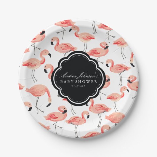 Flamingo Baby shower Papieren Bordje (Voorkant)