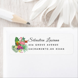 Flamingo Baby shower retouradres Etiket
