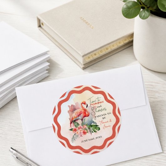 Flamingo Baby Shower Ronde Sticker