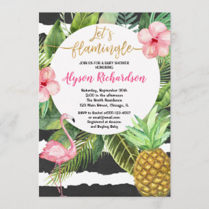 Flamingo baby shower, roze goud zwart tropisch kaart