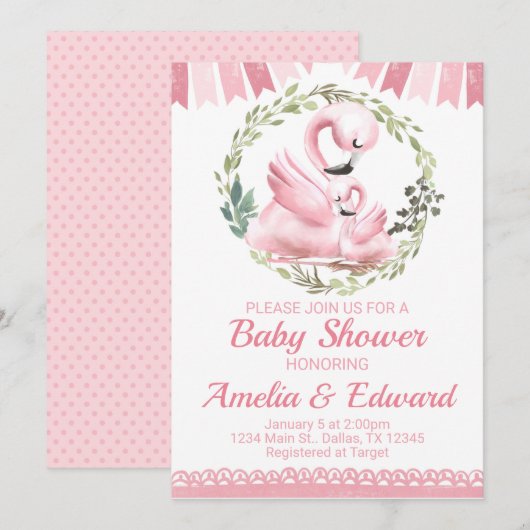 Flamingo Baby shower Uitnodiging (Voorkant / Achterkant)