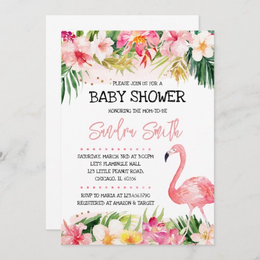 Flamingo Baby Shower Uitnodiging (Voorkant / Achterkant)