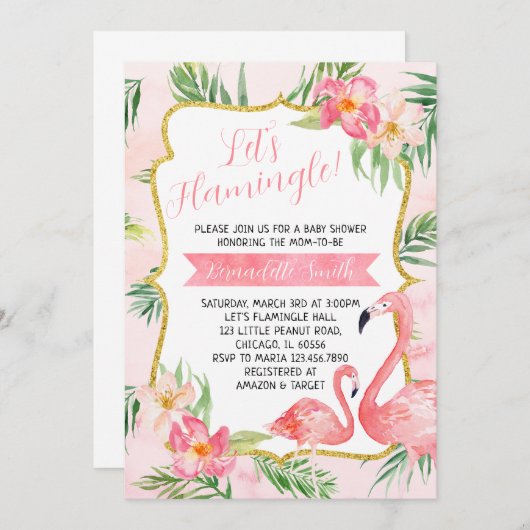 Flamingo Baby Shower Uitnodiging (Voorkant / Achterkant)