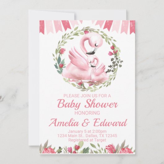 Flamingo Baby shower Uitnodiging (Voorkant)