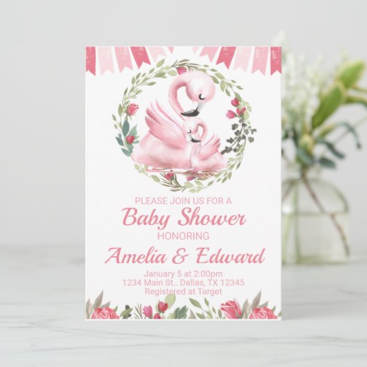 Flamingo Baby shower Uitnodiging (Staand voorkant)