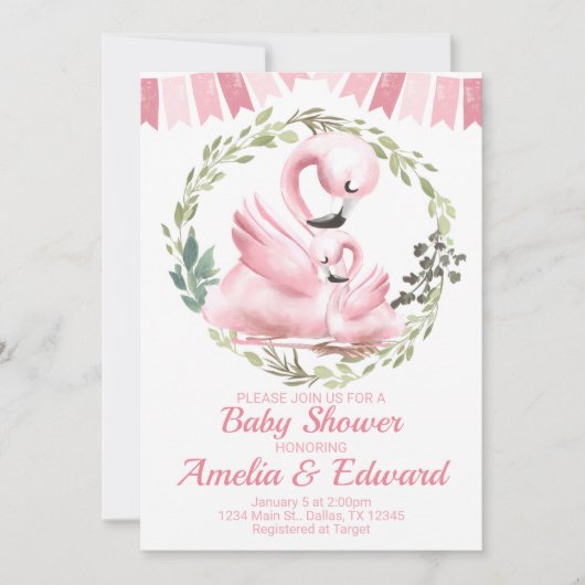 Flamingo Baby shower Uitnodiging (Voorkant)