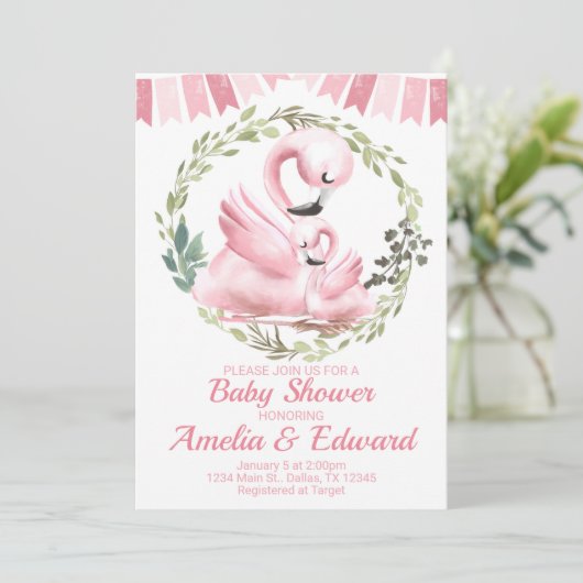 Flamingo Baby shower Uitnodiging (Staand voorkant)