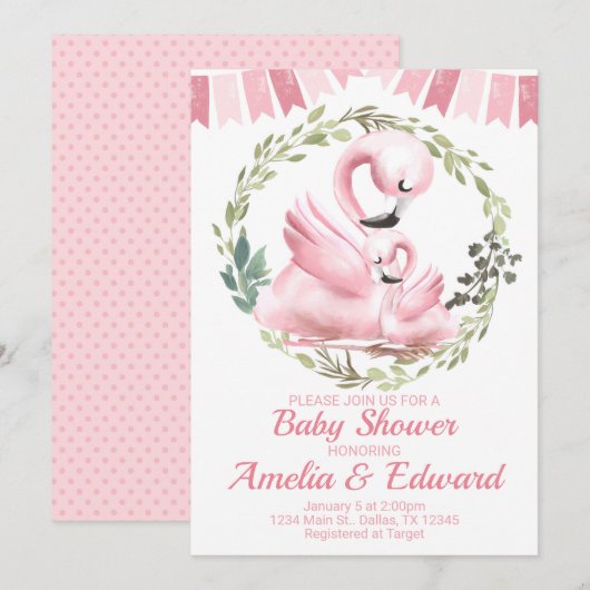 Flamingo Baby shower Uitnodiging (Voorkant / Achterkant)