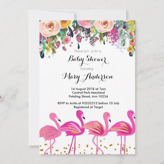 Flamingo Baby shower Uitnodiging Roze (Voorkant)