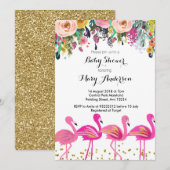 Flamingo Baby shower Uitnodiging Roze (Voorkant / Achterkant)