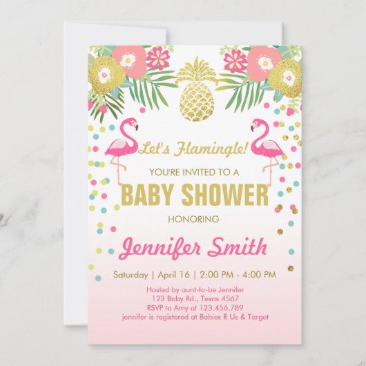 Flamingo Baby shower uitnodiging Tropisch (Voorkant)