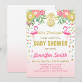 Flamingo Baby shower uitnodiging Tropisch (Voorkant / Achterkant)