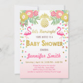 Flamingo Baby shower-uitnodiging Tropisch Kaart (Voorkant)