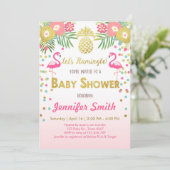Flamingo Baby shower-uitnodiging Tropisch Kaart (Staand voorkant)