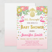 Flamingo Baby shower-uitnodiging Tropisch Kaart (Voorkant / Achterkant)
