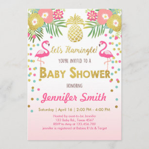 Flamingo Baby shower-uitnodiging Tropisch Kaart
